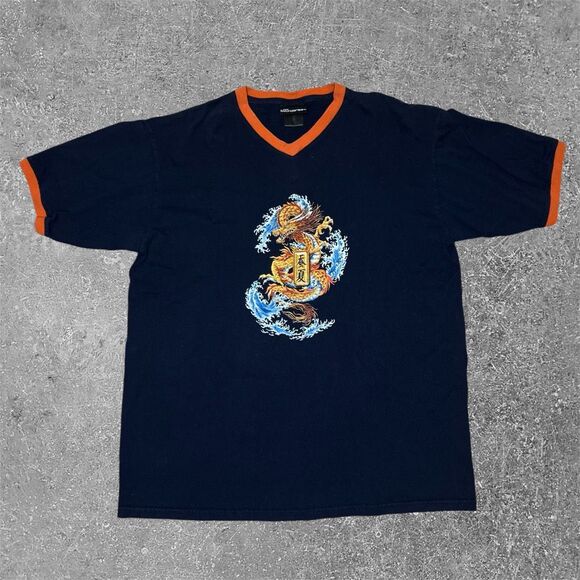 Y2K No Boundaries Dragon Flames Ringer T Shirt XL - Picture 1 of 5